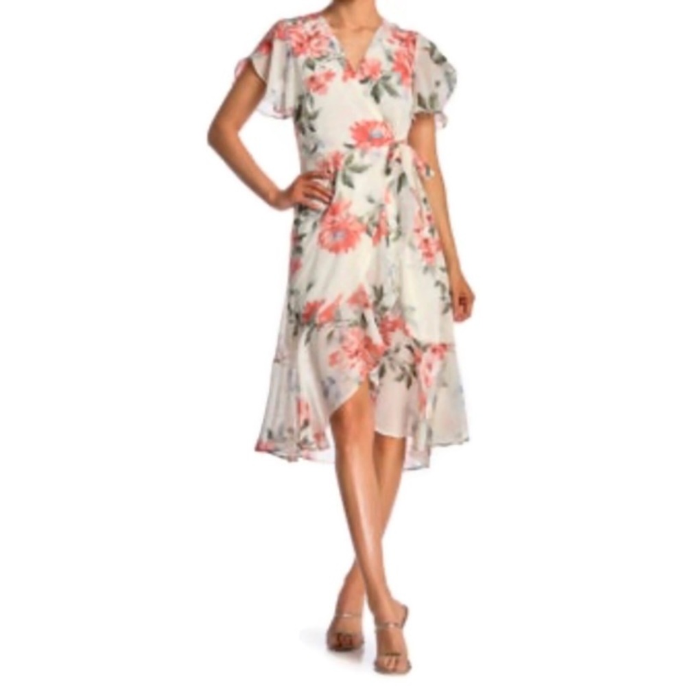 June & Hudson Faux Wrap Floral Print Dress